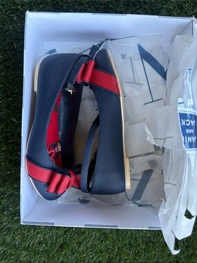 Janie and Jack Navy Flats with Red Bow Slingback